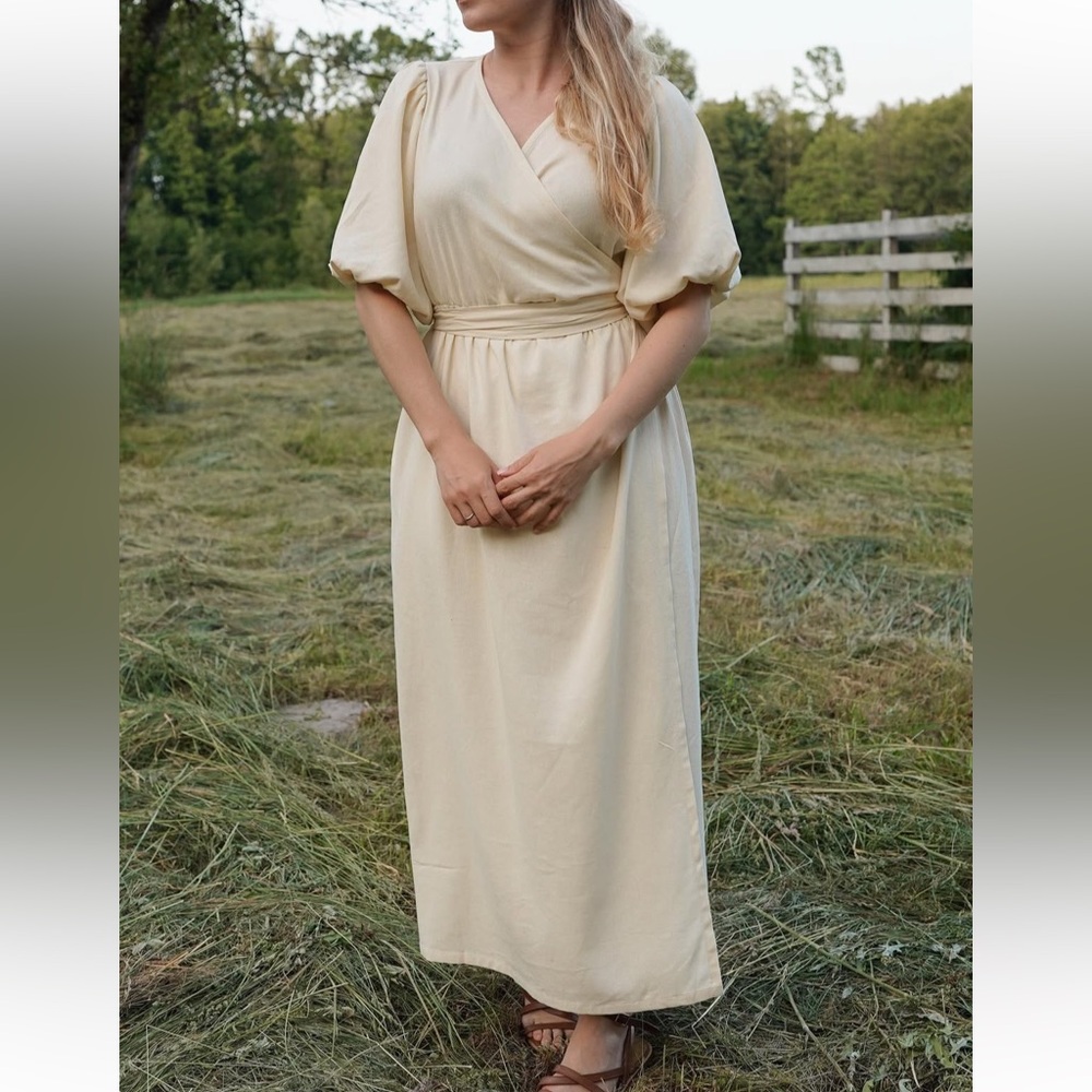 Elegant Linen Cream Maxi Dress